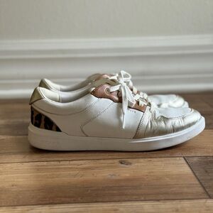 Cole Haan GrandPro Leather Sneakers – White Gold Leopard Accent